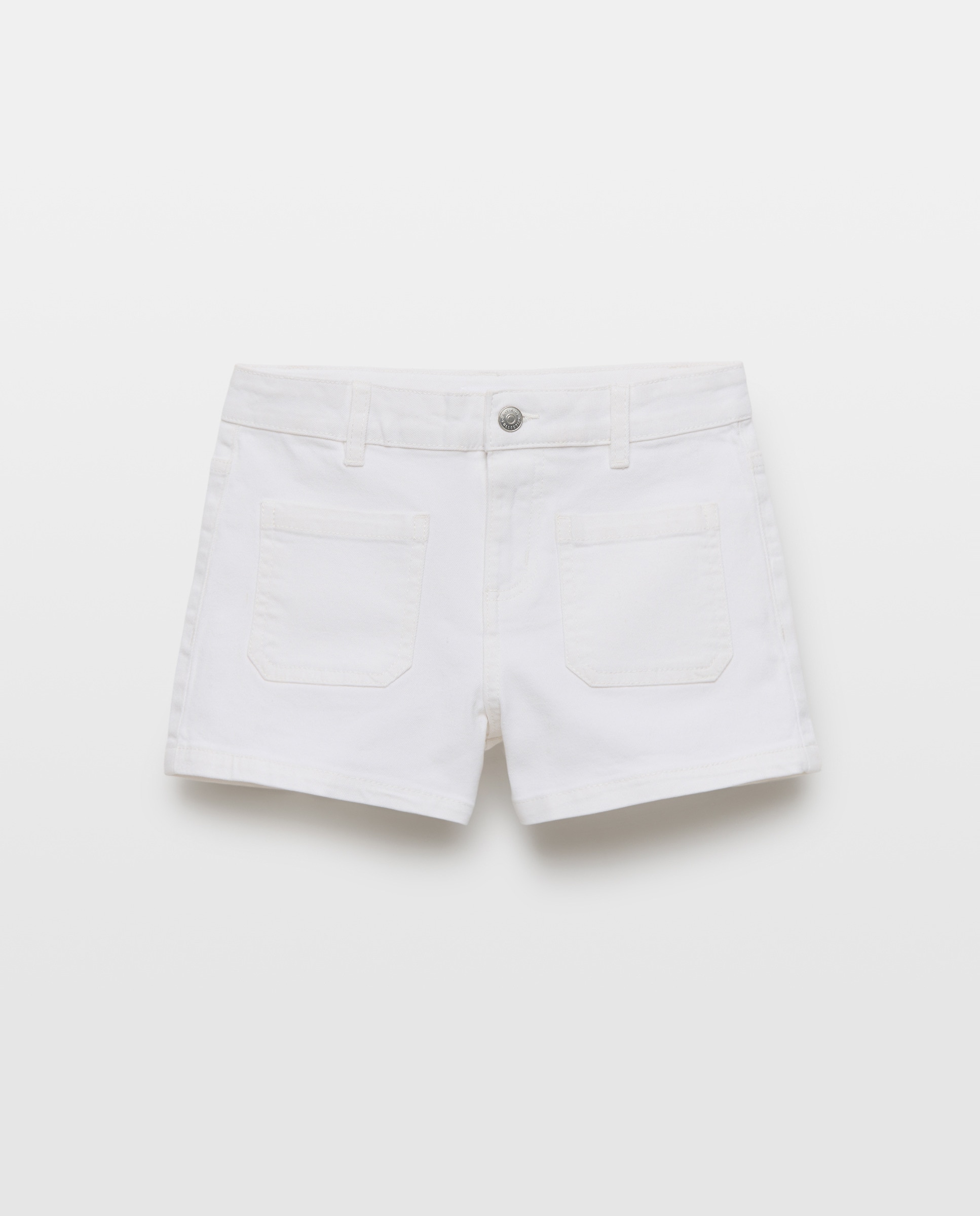 Short niña color con bolsillos de twill Blanco-1