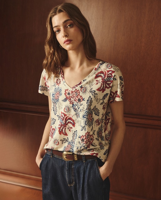Lloyd's - Camiseta de lino de manga corta de mujer.