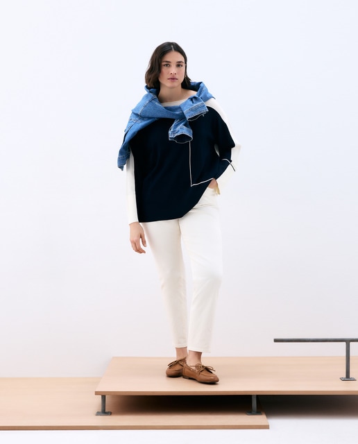 Couchel - Jersey de mujer cuello barco color block.
