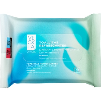 VECKIA refreshing wetwipes with vitamin E packet 25 each cleanse and moisturise your skin