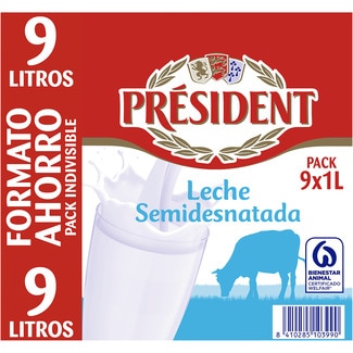 PRESIDENT leche semidesnatada pack 9 Karton 1 l Formato Ahorro