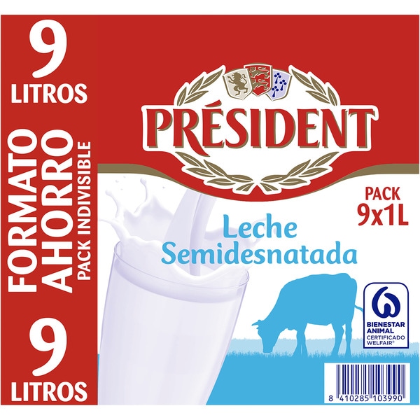 precios President Leche Semidesnatada Pack 9 Brik 1 L Formato Ahorro en Hipercor