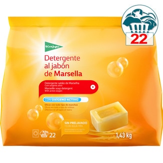EL CORTE INGLES detergente polvo al jabón de Marsella con oxígeno activo bolsa 22 cacitos
