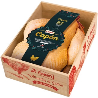 COREN capón de corral listo para asar criado en Galicia peso aproximado caja 4,2 kg