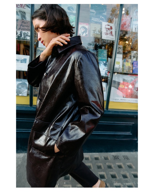 Couchel - Chaqueta de mujer larga efecto piel.