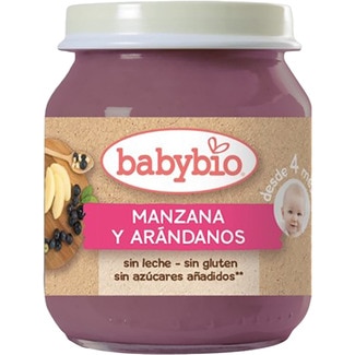 BABYBIO tarrito de manzana y arándanos ecológico sin leche sin gluten desde 4 meses envase 130 g