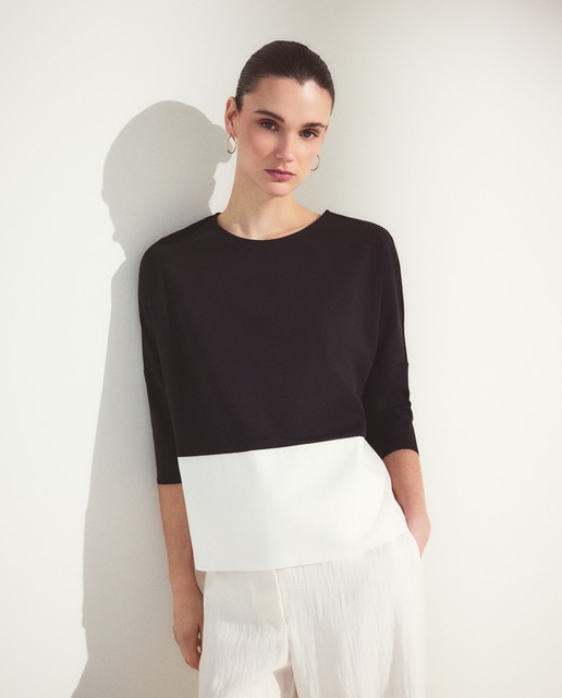 Woman El Corte Inglés - Camiseta de mujer cuello caja color block.