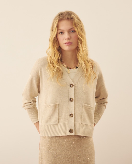 Southern Cotton - Chaqueta de punto perlado de mujer con lúrex.
