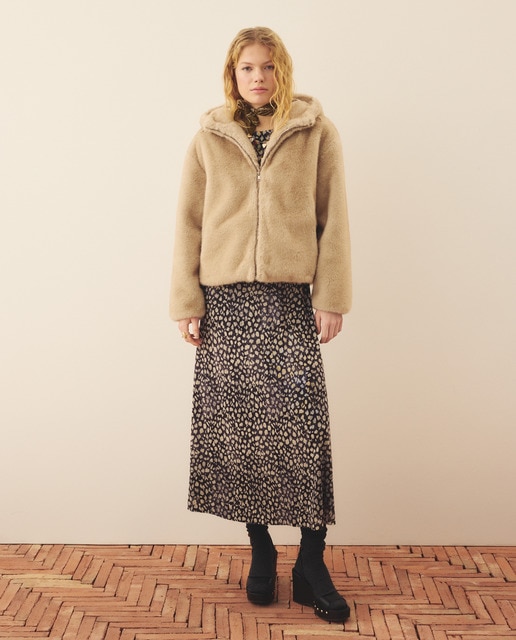 Southern Cotton - Chaqueta de mujer efecto piel con capucha.
