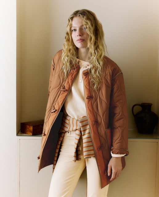 Southern Cotton - Abrigo acolchado de mujer con cierre de alamares.