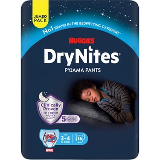HUGGIES DRY NITES calzoncillos de noche absorbentes para niños 3-4 años 12-21 kg bolsa 16 unidades