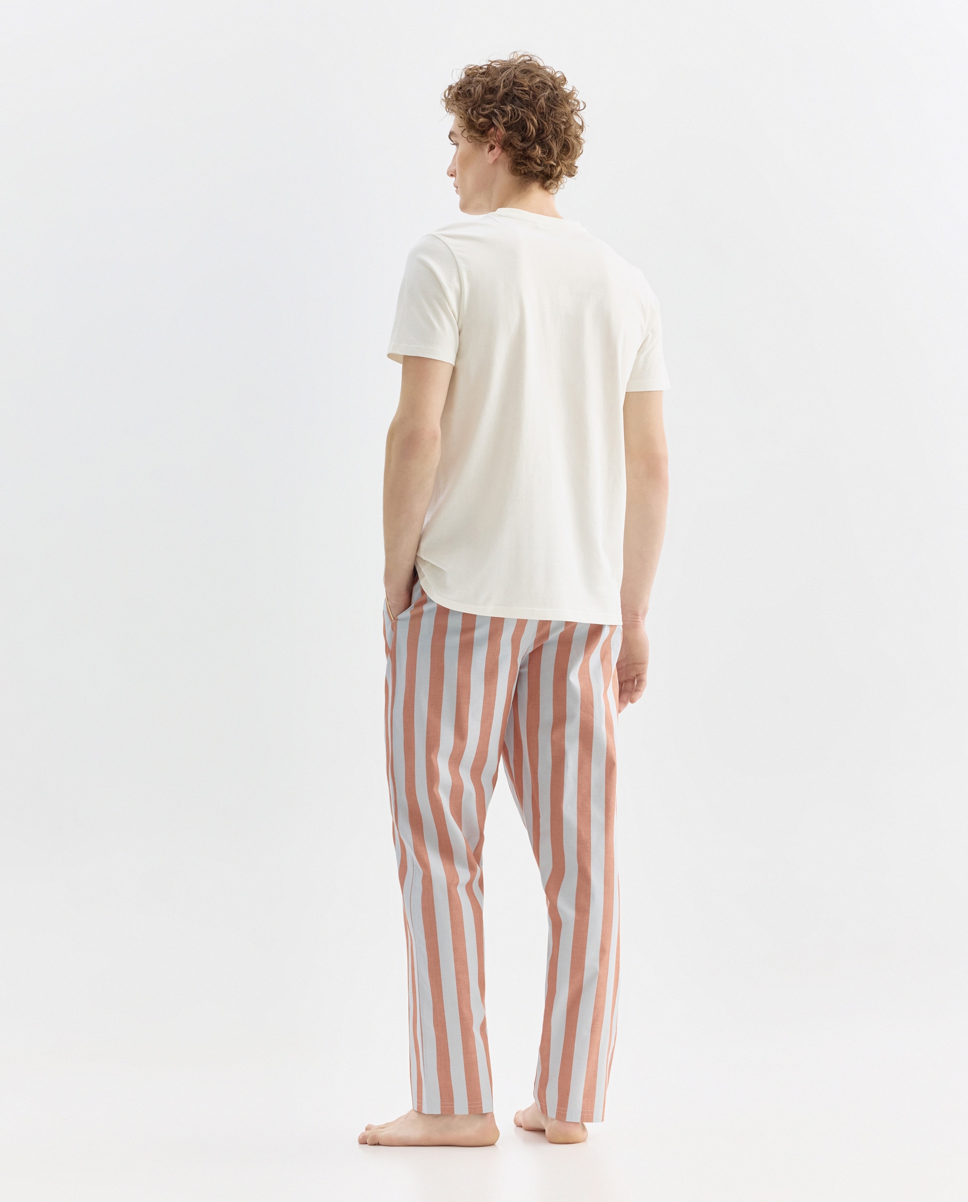 Pijama hombre combinado camiseta y pantalón largo algodón 660 Naranja-2