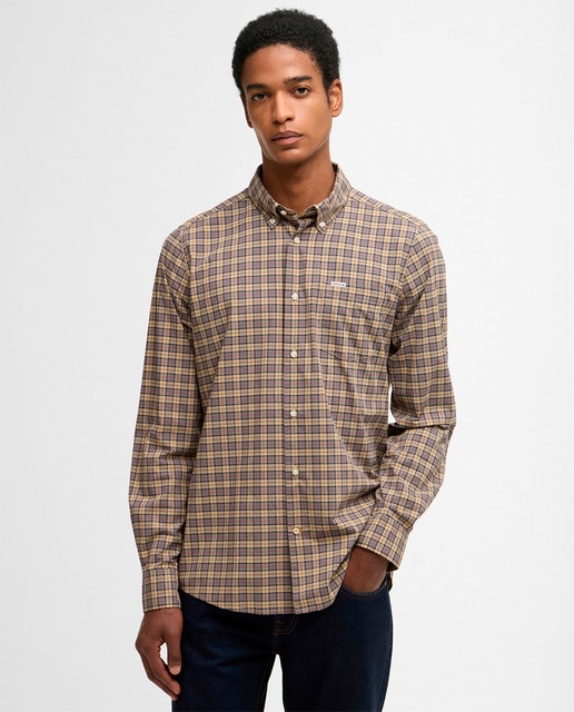 Barbour - Camisa de hombre de manga larga y logo en lado izquierdo.