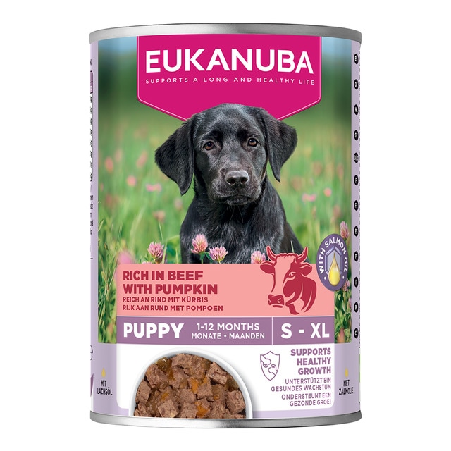 Eukanuba – Comida húmeda para perros cachorros Eukanuba ternera con calabaza 400 g.