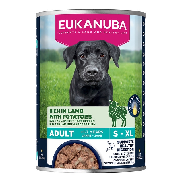 Eukanuba – Comida húmeda para perros adultos Eukanuba cordero con patatas 400 g.