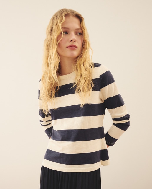 Southern Cotton - Camiseta de mujer raya ancha navy.