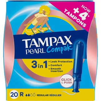 TAMPAX Compak Pearl tampones con aplicador regular 3 en 1 caja 20 unidades