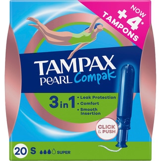TAMPAX Compak Pearl tampones con aplicador super 3 en 1 caja 20 unidades