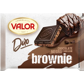 VALOR Duo chocolate negro y con leche con trozos de Brownie tableta 130 g