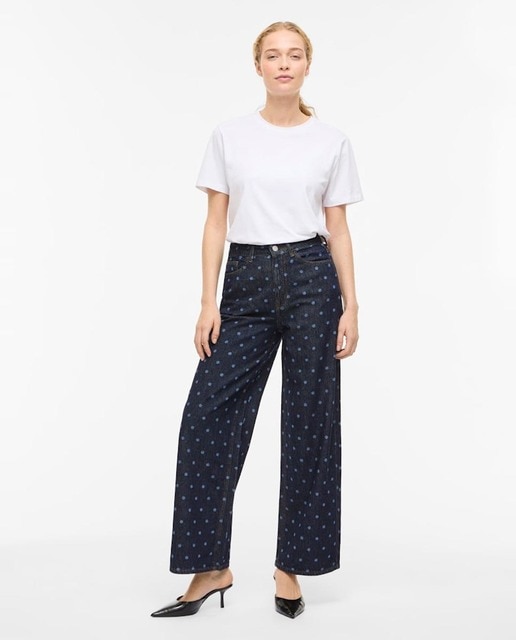 Vila - Pantalón vaquero ancho de mujer lunares.