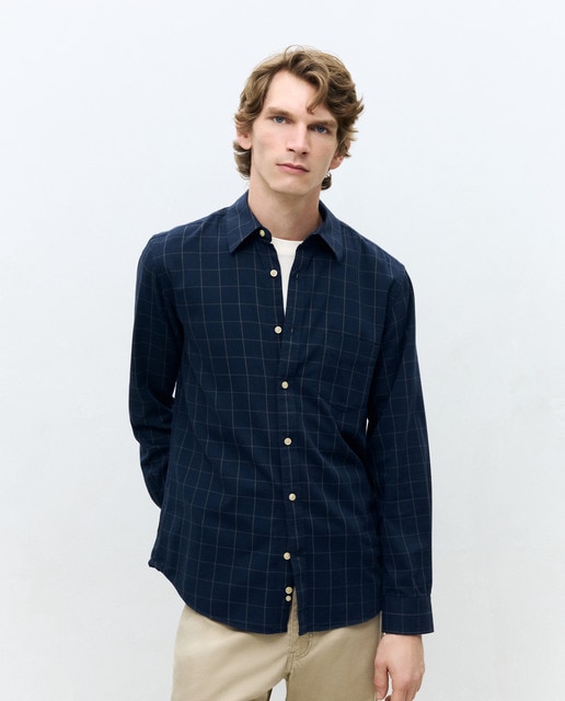 Dustin - Camisa sport de twill manga larga de cuadros fit regular..