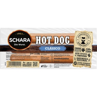 SCHARA salchichas carne selecta Hot Dog clásico 100% cerdo sin gluten 3 piezas envase 150 g