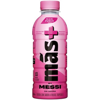 MAS + bebida isotónica by Messi sin cafeína con sabor a frutos tropicales botella 50 cl