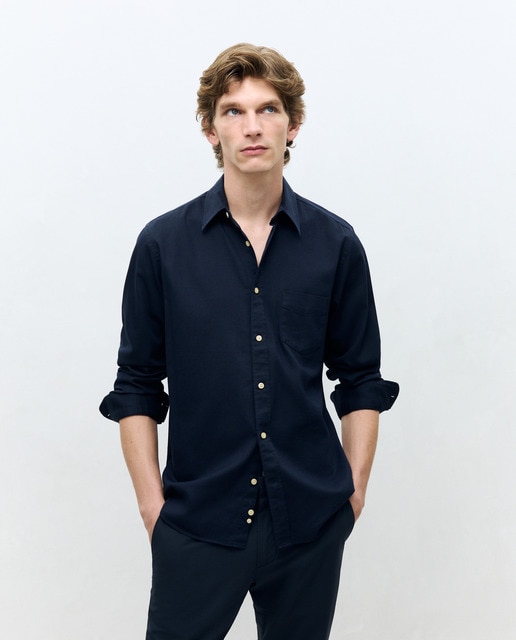Dustin - Camisa sport de twill manga larga lisa fit regular..