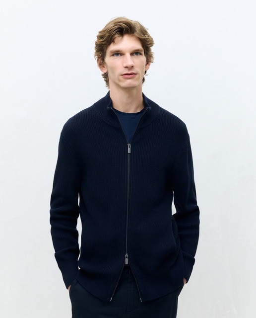 Dustin - Chaqueta cremallera punto inglés con cuello alto de hombre.