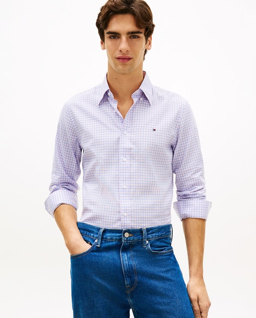 Tommy Hilfiger - Camisa de caballero de manga larga tipo Oxford estampada.
