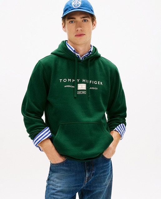 Tommy Hilfiger - Sudadera de caballero con capucha y sin cremallera.