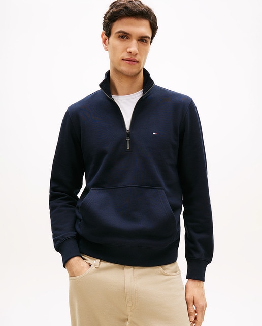 Tommy Hilfiger - Sudadera de caballero sin capucha y con cierre de media cremallera.