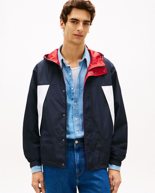 Tommy Hilfiger - Cazadora de caballero impermeable y reversible con capucha.