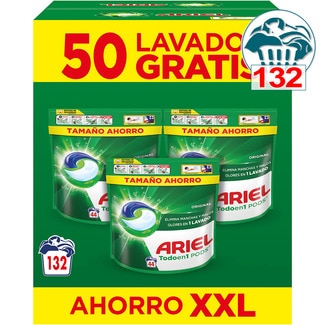 ARIEL detergente cápsulas Original Todo en 1 Pods Ahorro XXL caja 132 cápsulas
