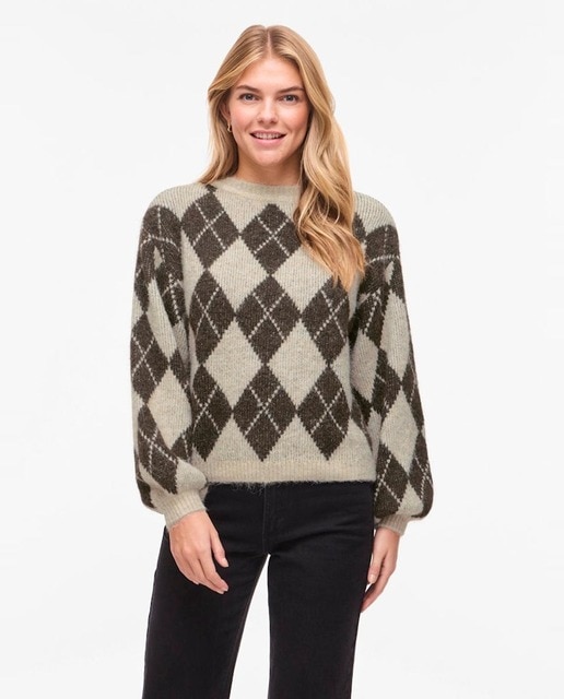 Vila - Jersey de mujer de rombos con lana.
