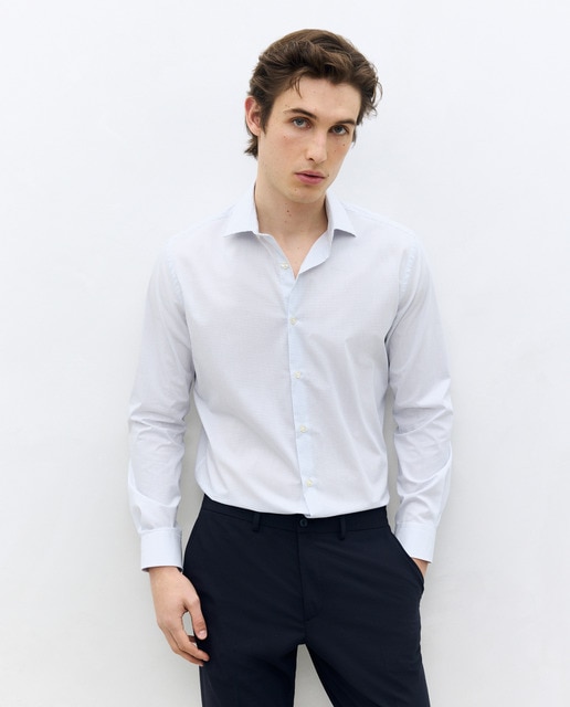 Dustin - Camisa de vestir de manga larga estampada con fondo claro regular fit.