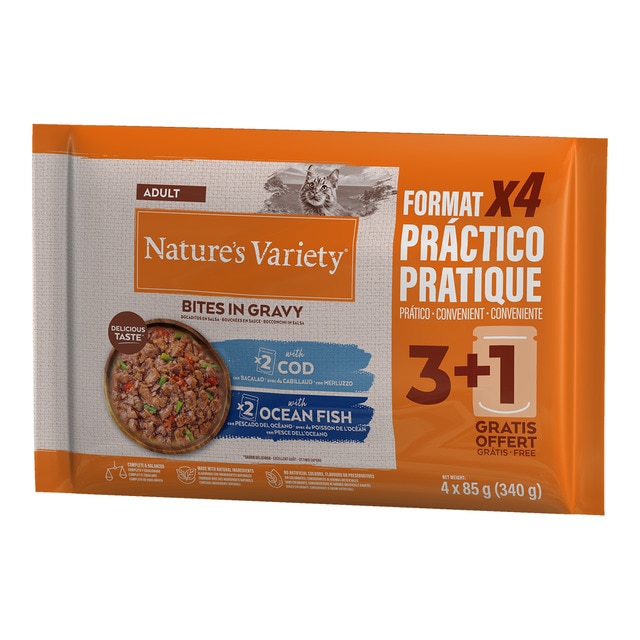 Nature's Variety - Comida húmeda para gatos adultos Nature's Variety bocaditos en salsa bacalao y pescado…