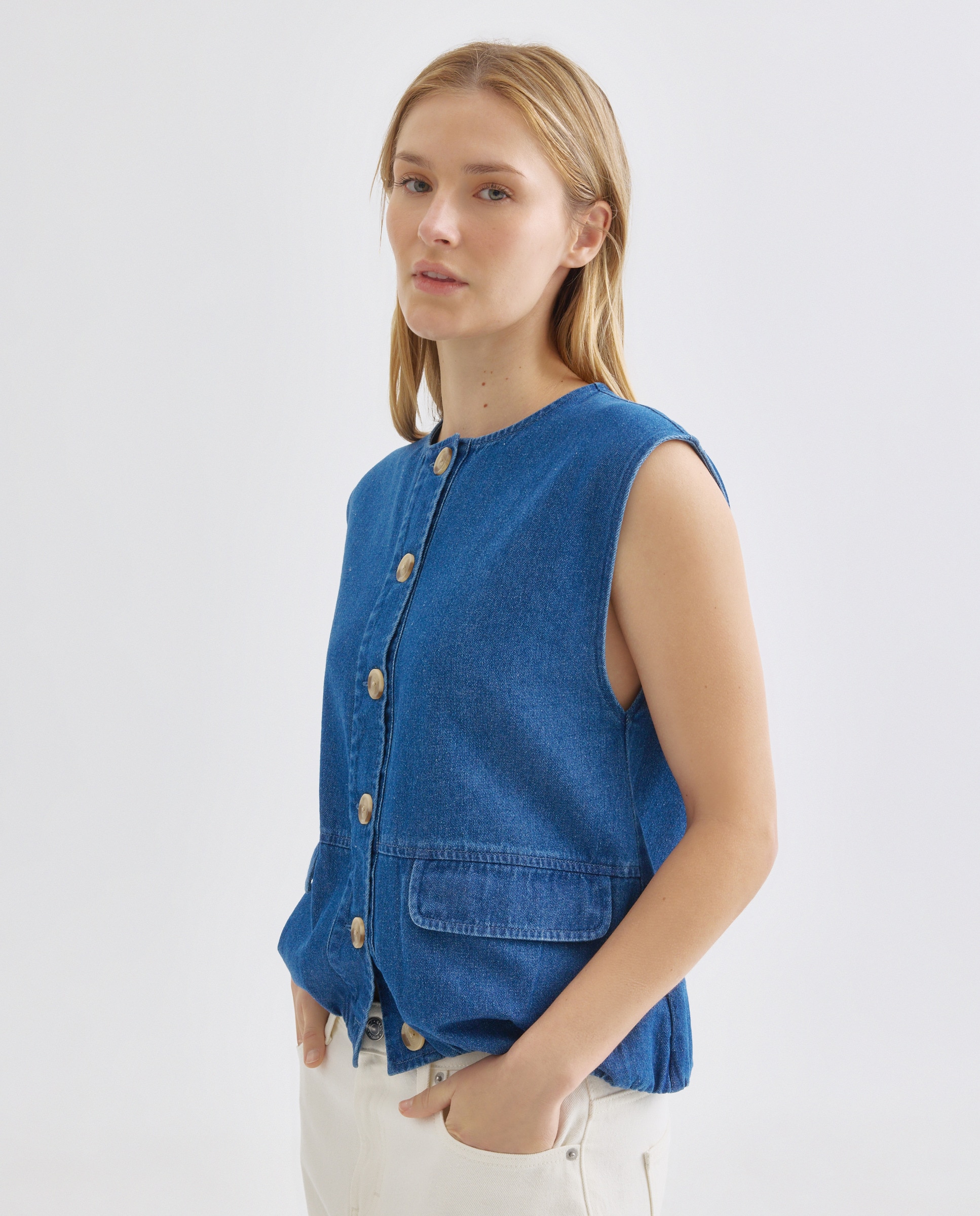 Chaleco de mujer denim Azul pálido-1