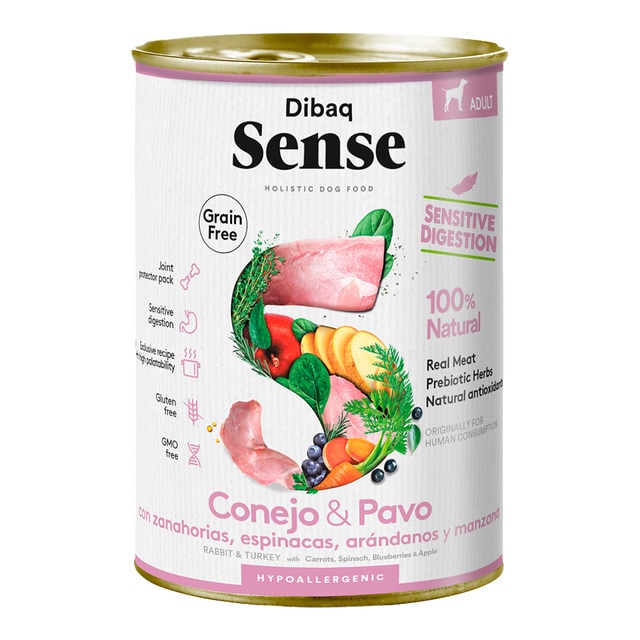 Dibaq Sense - Comida húmeda para perros adultos hipoalergénico digestión sensible Dibaq Sense conejo y pavo…