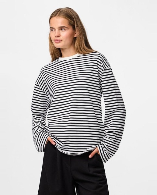 Pieces - Camiseta de rayas, manga larga de mujer..