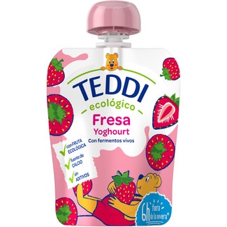 TEDDI bolsita de yogur ecológico con pure de fresa sin gluten container 85 g