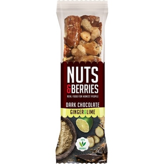 NUTS & BERRIES barrita de frutos secos ecológica con chocolate negro jengibre y lima envase 40 g