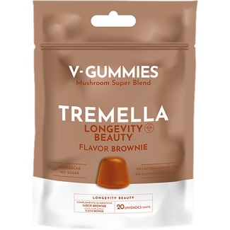 V-GUMMIES Tremella Longevity Beauty Gummibonbons mit Browniegeschmack glutenfrei und laktosefrei Tasche 20 Einheiten sin azúcar