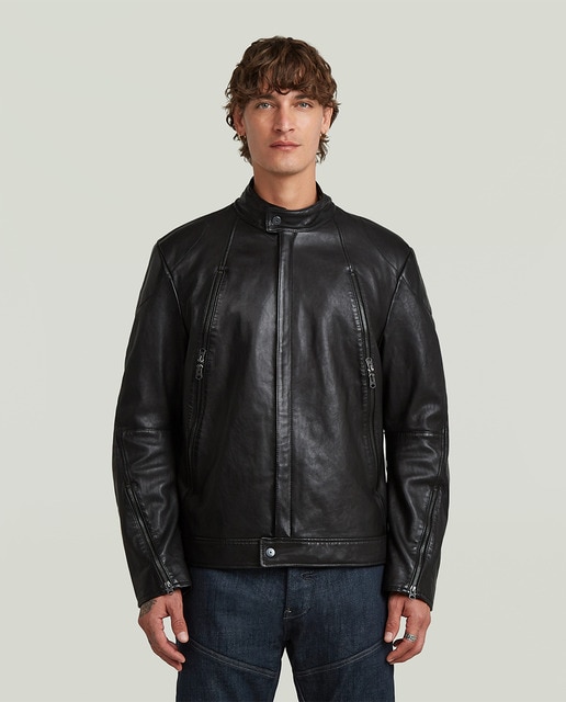 G-Star - Cazadora de cuero de hombre estilo Biker.