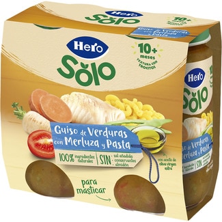 HERO SOLO Gläschen Gemüseeintopf mit Seehecht und Pasta zum Kauen ab 10 Monaten 2er-Pack Verpackungen 235 g