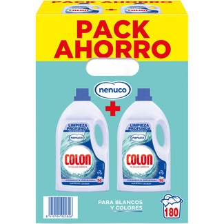 COLON detergente líquido gel Nenuco para blancos y colores caja ahorro pack 2 bottles 90 dose