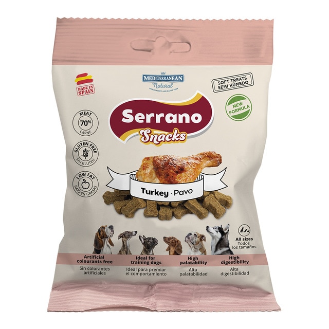 Mediterranean Natural – Snack para perros Mediterranean Natural Serrano pavo 85 g.