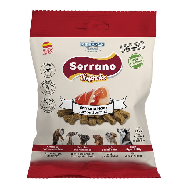 Mediterranean Natural – Snack para perros adultos Mediterranean Natural Serrano jamón serrano 85 g.