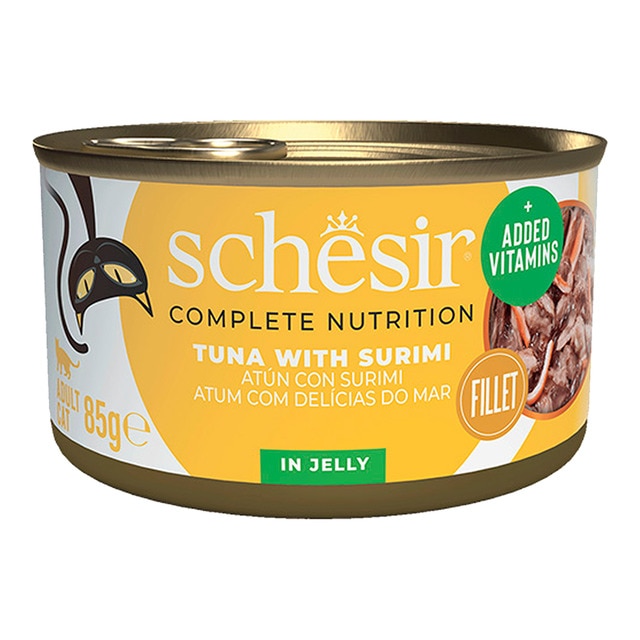 Schesir – Comida húmeda para gatos adultos Schesir atún y surimi 85 g.