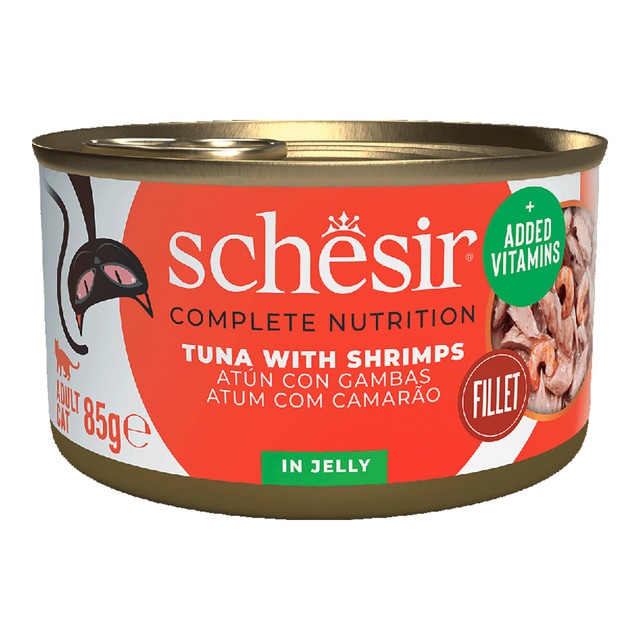 Schesir – Comida húmeda para gatos adultos Schesir atún con gambas 85 g.
